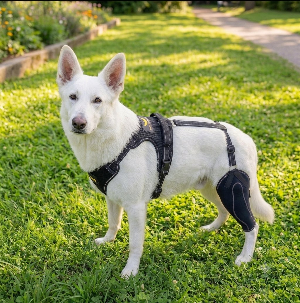 Dog wearing a support brace